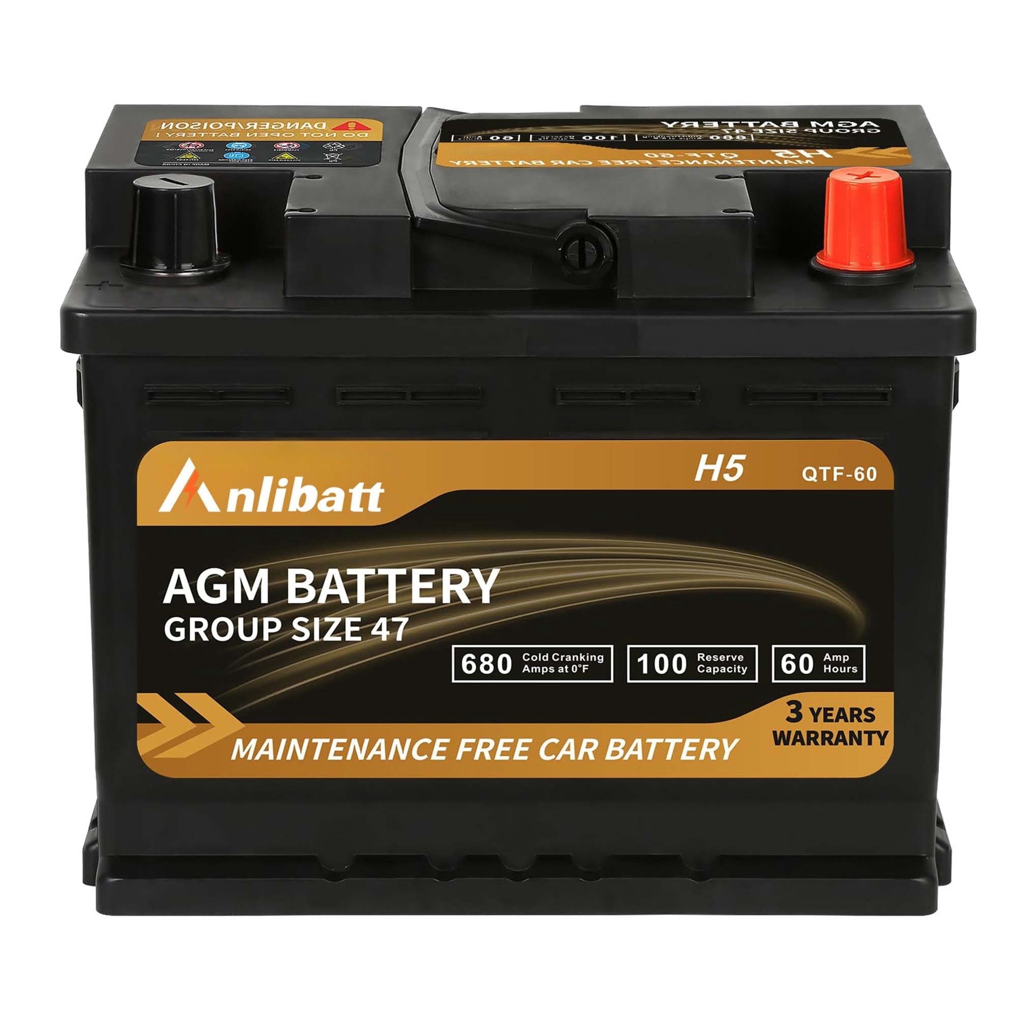 Anlibatt Platinum AGM Group 49 Battery, 12 Volt Rechargeable Automotive Batteries for Car, H8 900CCA 95Ah 160RC