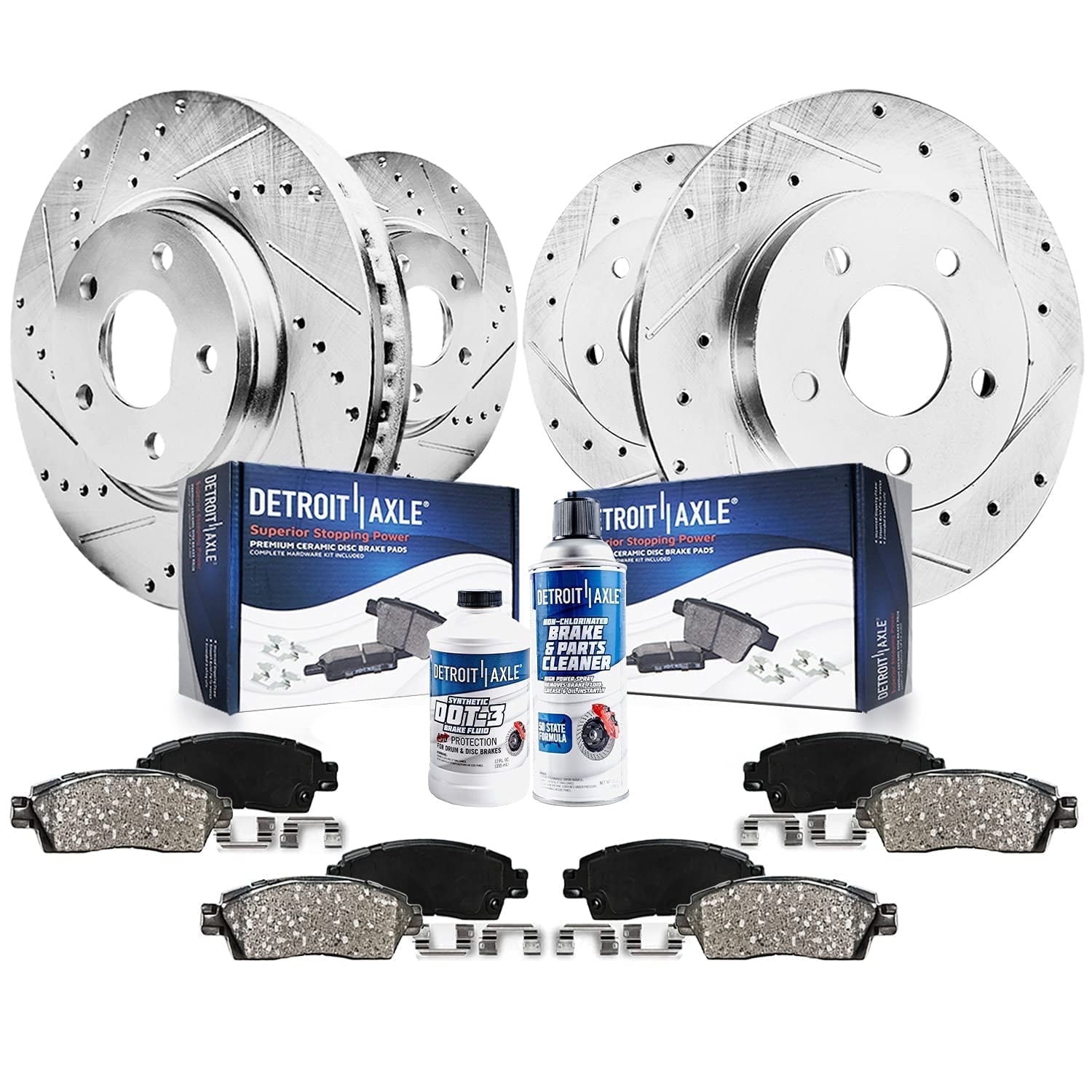 Detroit Axle - Brake Kit for 2011-2019 Ford Explorer Taurus, 2012-2019 Flex, 2011-2012 Lincoln MKS, Drilled Slotted Disc Brake Rotors Ceramic Brake Pads: 12.80 Front and 12.99 Rear Rotor