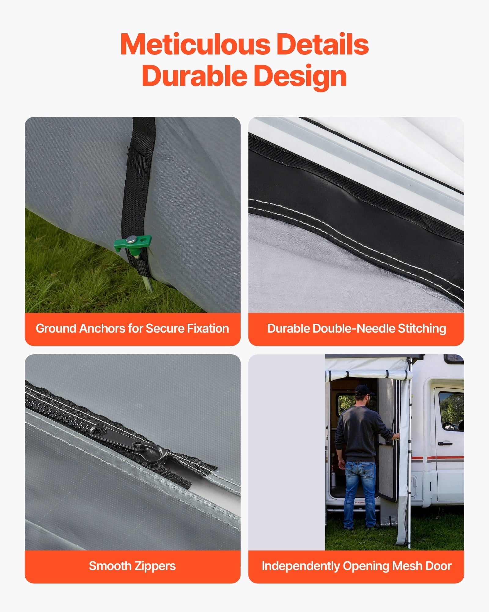 VEVOR RV Awning Sun Shade Room - Compatible with 16 -17 ft Awnings, RV Awning Sun Shading Room with Door & Ventilated Mesh Windows, Sunproof & Windproof Three-Sided Enclosure Tent for RV Camping
